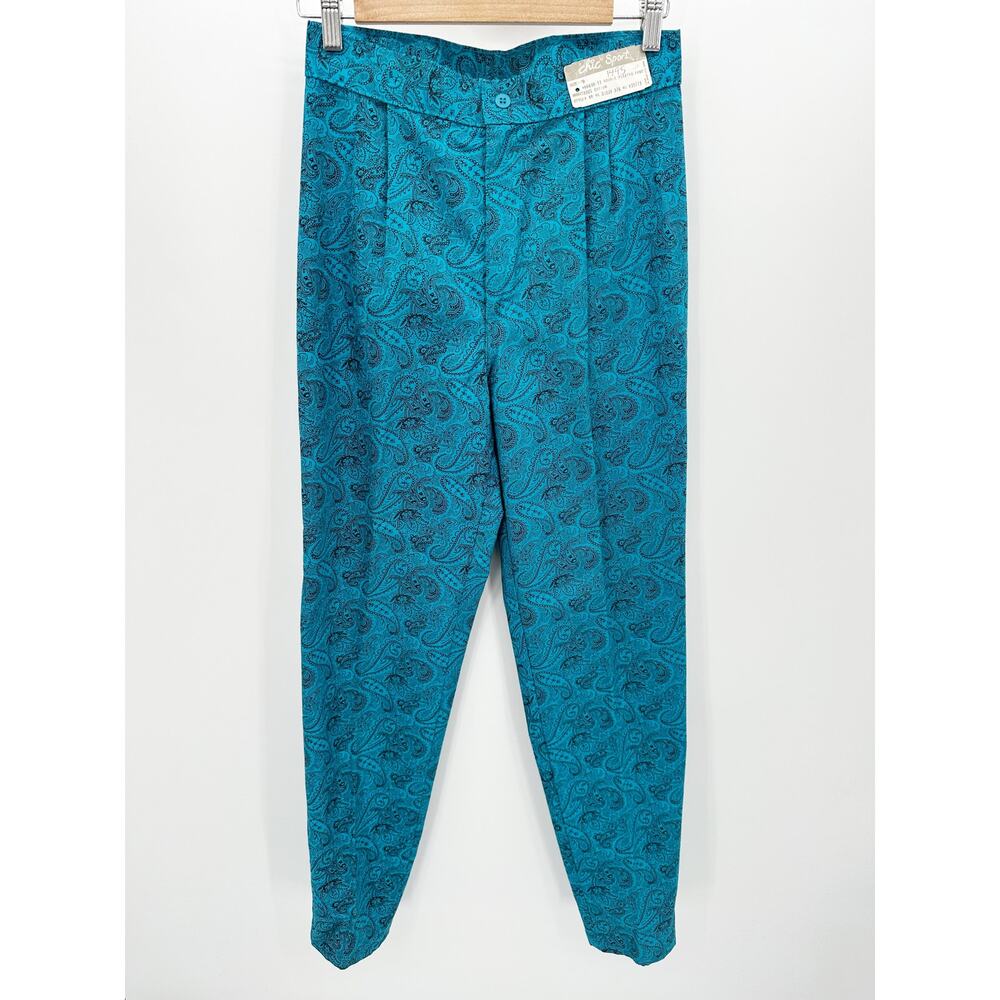 Chic Sport Pants Women 9 Vintage Deadstock High Waist Tapered Paisley Teal‎ NWT